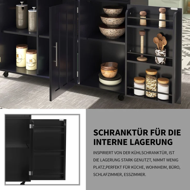 Küchenwagen 129 x 46/71 x 91,5 cm aus MDF, schwarz in Holzoptik, erweiterbar – Bild 7