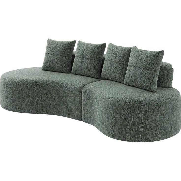 Großes Stoffsofa 240 cm mit Getränkehaltern, Seitentaschen und 4 Kissen, gepolsterte Couch mit Schaumstoff und Federleisten für Wohnzimmer, Grün – Bild 13