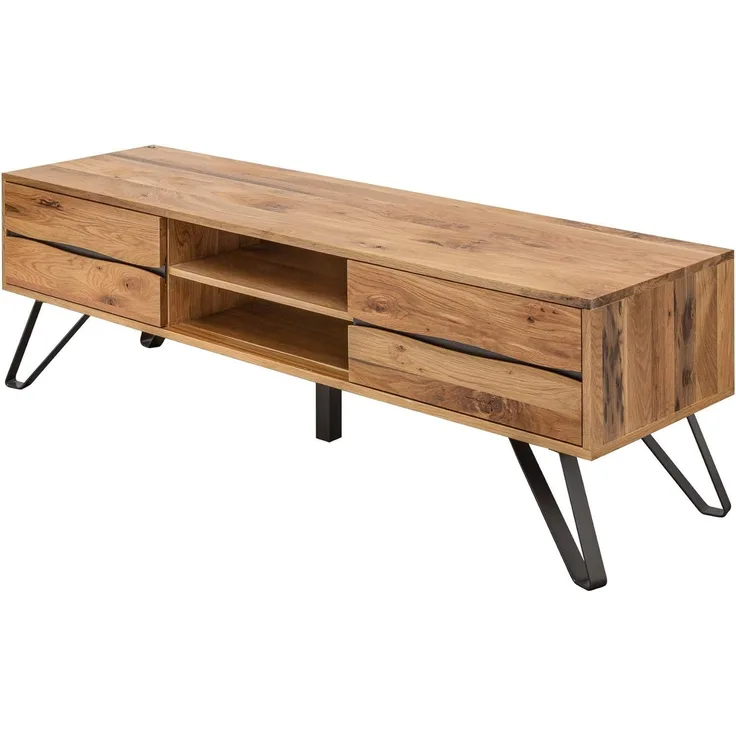 riess-ambiente Lowboard LIVING EDGE 160cm natur / anthrazit, Massivholz · TV-Board · Wildeichen-Front · Wohnzimmer