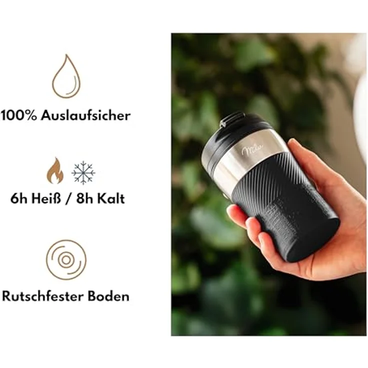 Milu Thermobecher Kaffee to go, 210ml Kaffeebecher, Trinkbecher aus Edelstahl, schwarz – Bild 3