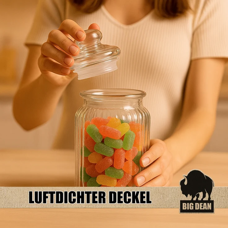 BigDean Bonbonglas 3x 1100ml Bonboniere Bonbonglas mit Deckel in Geschenkbox Vorratsgläser Spülmaschinfest Candy Bar Gläser – Bild 3