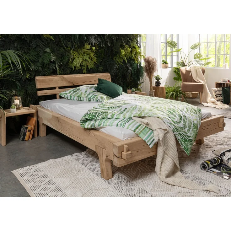 Balkenbett Eiche 160x200 natur geölt OAK HEART #02 – Bild 9