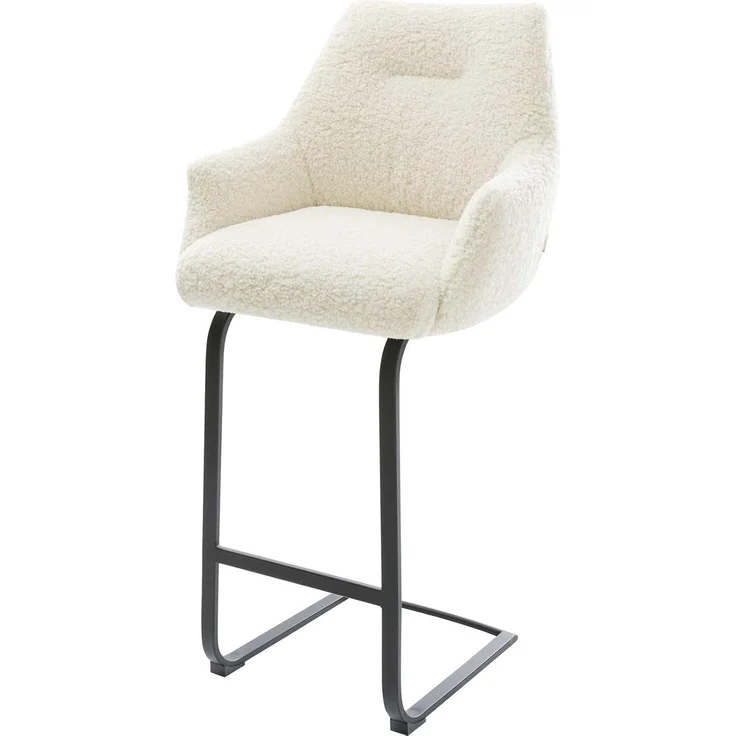 Barstuhl Alja-Flex Teddystoff Beige Freischwinger Flach Metall Schwarz Taschenfederkern – Bild 1