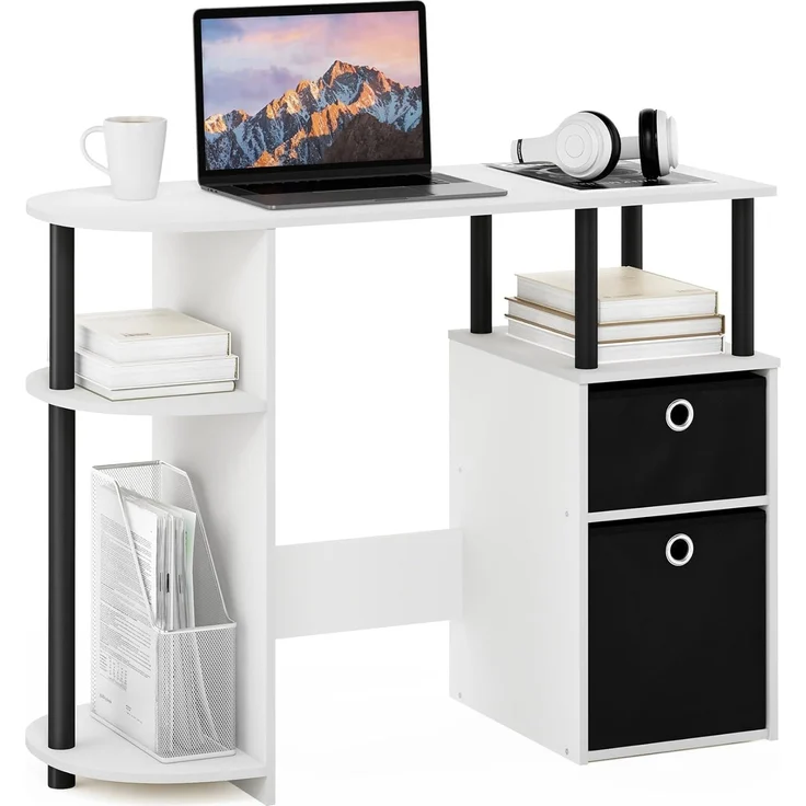 Furinno JAYA Simplistisch Computer-Schreibtisch mit Schubladen, Weiß/Schwarz/Schwarz – Bild 1