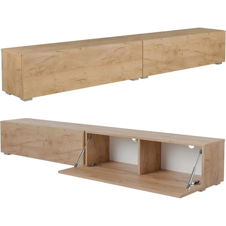 PLATAN ROOM Fernsehschrank TV-Lowboard 105/140 / 160/210 / 280 Eiche Gold Hängend Oder Stehend Matt (210 x 30 x 32, Eiche Gold)