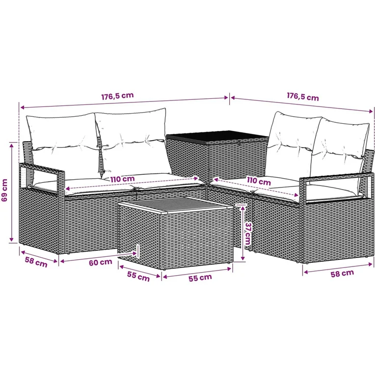 vidaXL Sofa Set 6 stk. Schwarz Polyrattan und Stahl 3447232 – Bild 11