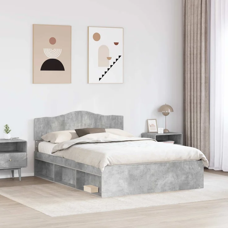 vidaXL Bettrahmen Beton Grau 150 x 200 cm Massives Kiefernholz 3412883 – Bild 2