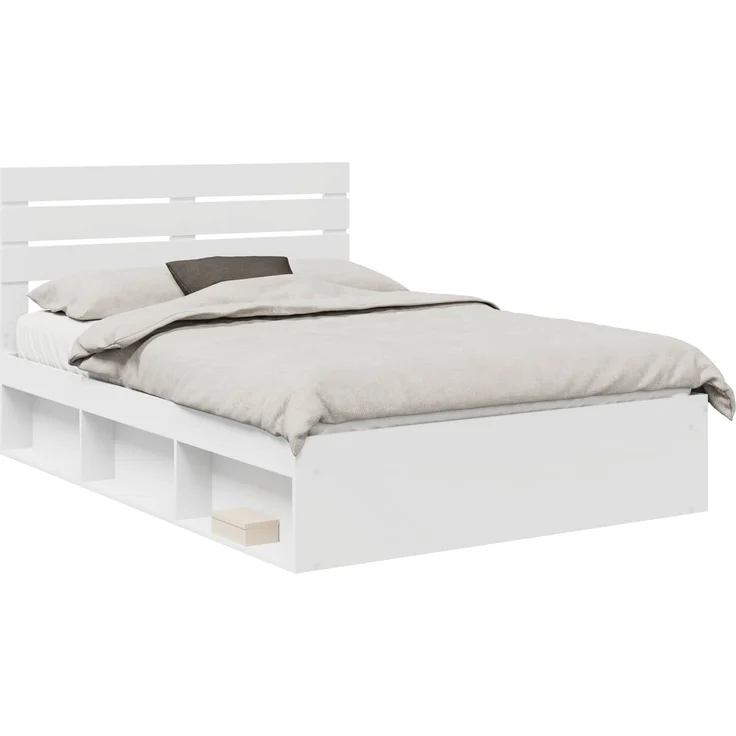 vidaXL Bettrahmen mit Kopfteil Weiß 160 x 200 cm Massives Kiefernholz 3411391 – Bild 1