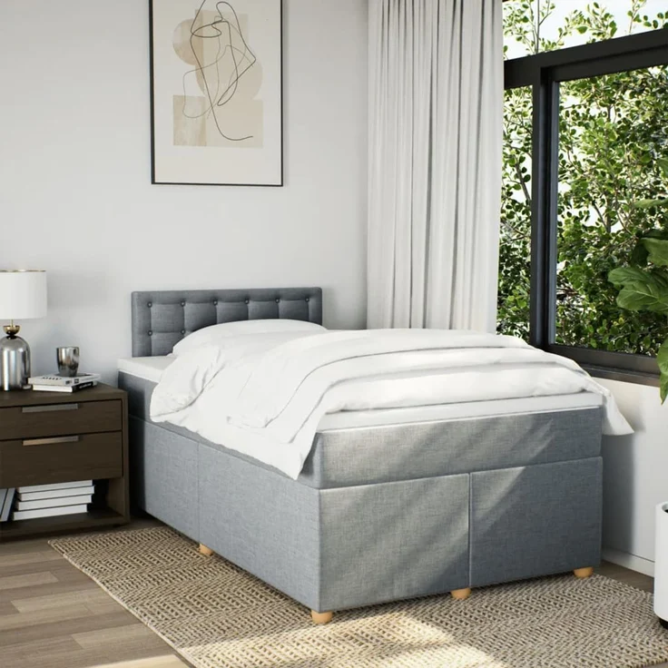 vidaXL Boxspringbett mit Matratze Hellgrau 120x200 cm Stoff 3288961 – Bild 4