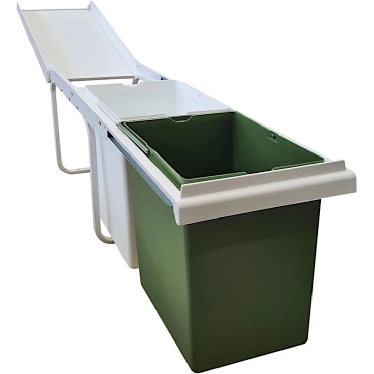Abfallsorter DOUBBY weiß/grün mit Teilauszug 30 Liter (2 x 15 Liter) ab 30 cm Schrankbreite – Bild 1