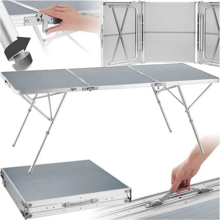 tectake Campingtisch Aluminium Campingtisch (1-St, 1 tlg), XXL-Campingtisch mit Klappfunktion aus wetterfestem Aluminium – Bild 4