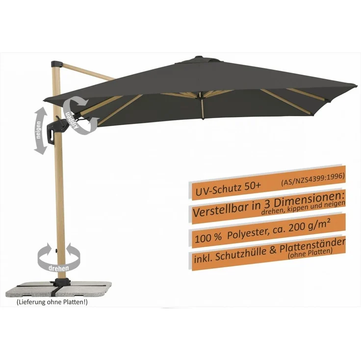 Schneider Schirme Ampelschirm, Rhodos Woody, Anthrazit / Holz, 3x3 m – Bild 4