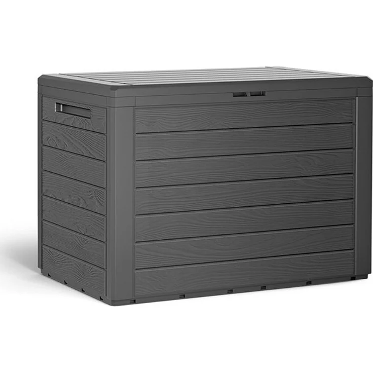 Casaria Auflagenbox Lille (1 St), Balkonbox Holzoptik Stecksystem Griffmulden Abschließvorrichtung Grau – Bild 4