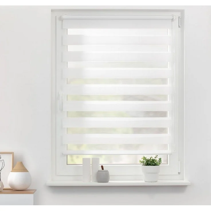 Lichtblick Doppelrollo Klemmfix ohne Bohren, Streifen, Blickdicht, Klemmträger-Montage, Sichtschutz, Wandmongtage, Deckenmontage, für Fenster und Türen Weiß,120x150 cm (B x L) – Bild 3