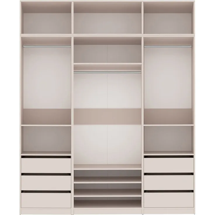Marmex Möbel Tres Set-T/N Offenes Regalsystem, Ankleidezimmer Möbel mit Regalen und Kleiderstangen, Garderobenschrank ohne Türen, laminierte Spanplatte, graubeige cashmere 200x246x51 cm