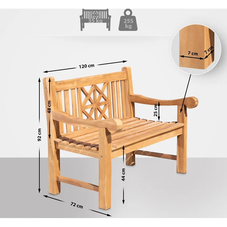 Gartenbank Teakbank VUZAR - Holz Teak 120x72x92 cm | Holzbank 120 Cm Gartenbank Sitzbank Mit Lehne Wetterfest Bank Garten Terrasse – Bild 7
