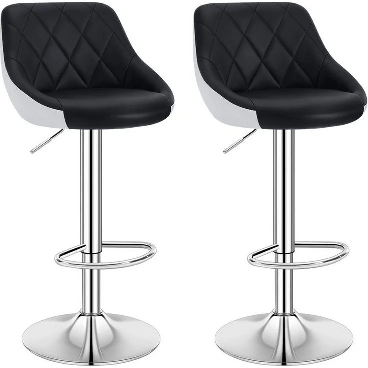 WOLTU BH30sz-2 Design 2 farbig Barhocker mit Griff , 2er Set , stufenlose Höhenverstellung , verchromter Stahl , Antirutschgummi , pflegeleichter Kunstleder , gut gepolsterte Sitzfläche , schwarz+weiss – Bild 1