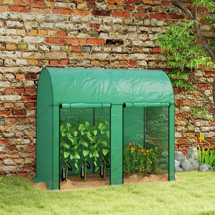 Wohnora-2 m² großes Gewächshaus für Tomaten, 2 aufrollbare Türen mit Reißverschluss, Stahl, hochdichtes PE, UV-beständig, 2 x 1 x 1,78 m, grün,H 1780cm x T 1020cm x B 1000cm – Bild 1