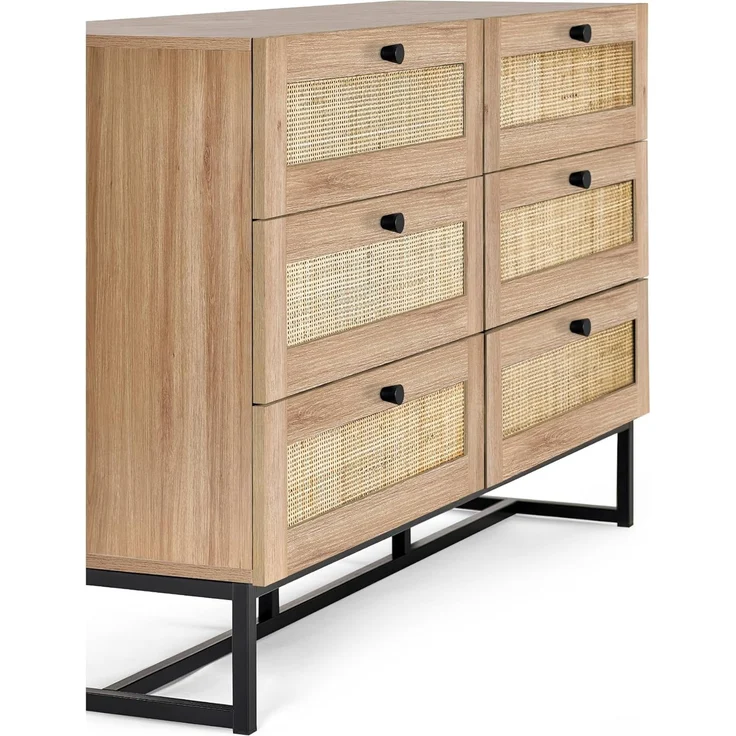 Julian Bowen Padstow Kommode mit 6 Schubladen, Eiche, Melamin mit Rattanfront und Metallsockel, Oak, 6 drawer – Bild 3