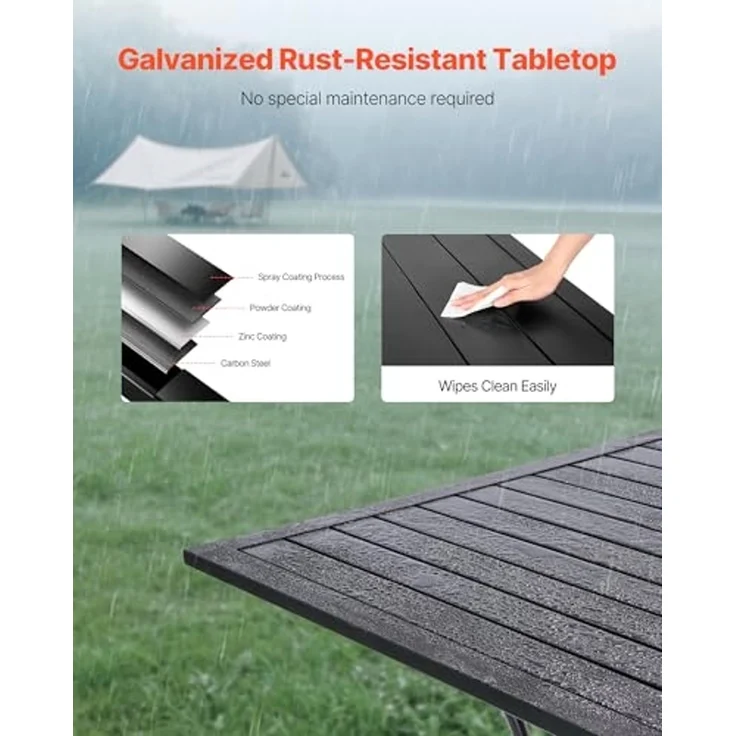 VEVOR Terrassentisch Gartentisch Balkontisch (94x94 cm) aus Kohlenstoffstahl quadratischer Esstisch für Outdoor Hof Terrasse Garten Veranda, wasserfest, mit Schirmloch, 68 kg Tragkraft Schwarz – Bild 4