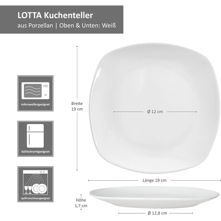 6er Set Lotta Kuchenteller weiß Porzellan – Bild 5