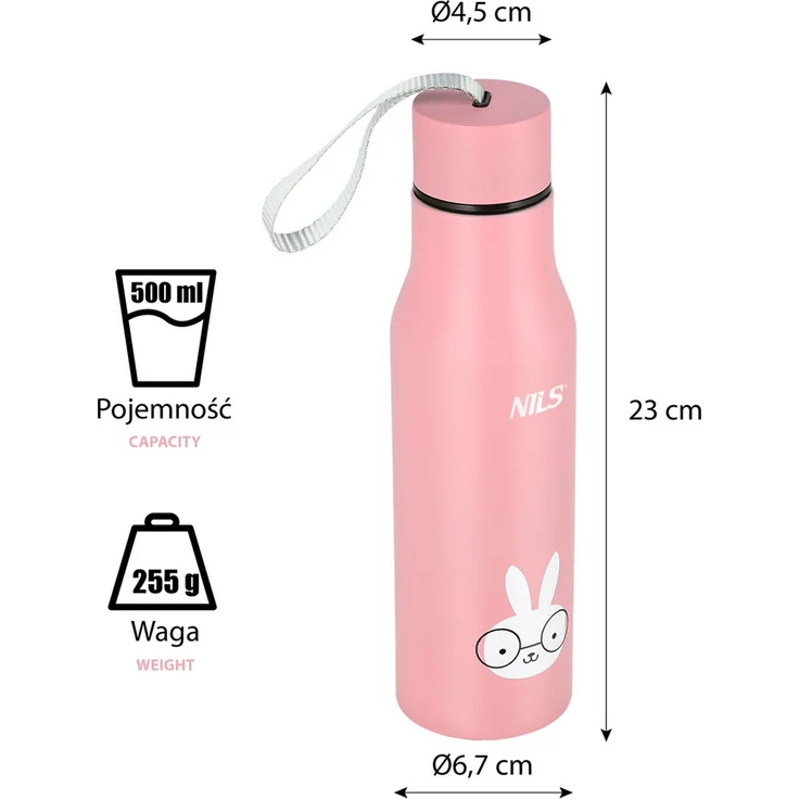NILS Isolierbecher 500 ml Thermoflasche mit Trageschlaufe Kaninchen Design – Bild 3