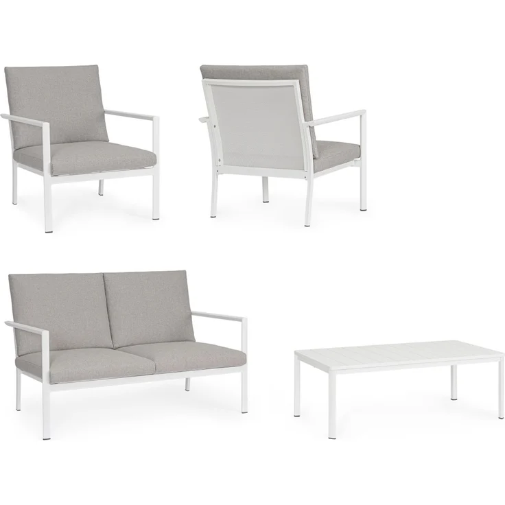 Garten-Set Konnor Aluminium, modern und wetterfest mit abnehmbaren Kissen, weiß-grau, 4-teilig – Bild 6