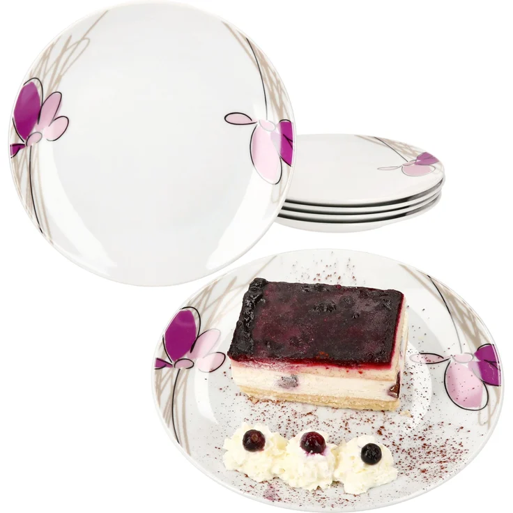 6er Set Viola Kuchenteller Porzellan 6 Personen Dessert Frühstücks-Teller Blumen – Bild 1