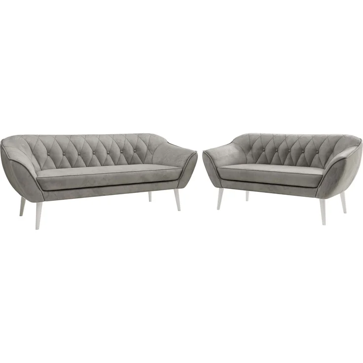 Skandinavisches Sofa Set PIRS 3-2, Komplettset, Wellenfederung, weiße Füße, Sitzgruppe, Polstermöbel Set - Hellgrau Velvet – Bild 6