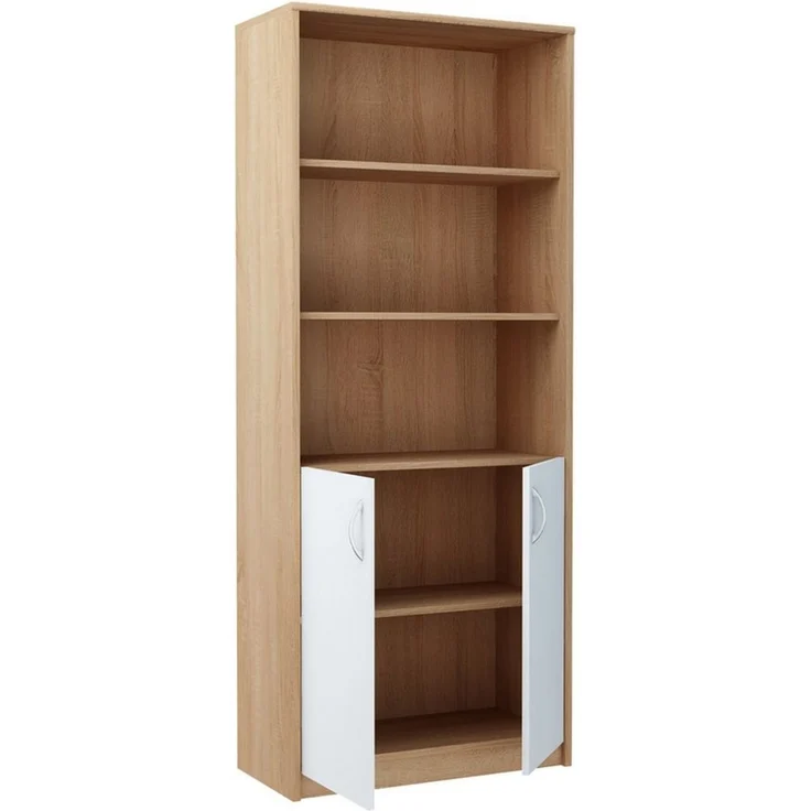 Home Collective Bücherregal mit 5 Ebenen und 2 Türen Mehrzweckschrank Haushaltsschrank, strapazierfähige Laminatplatte, 16 mm dick, mit 4 Einlegeböden, für Schlafzimmer, Wohnzimmer, Flur sonoma weiß – Bild 3