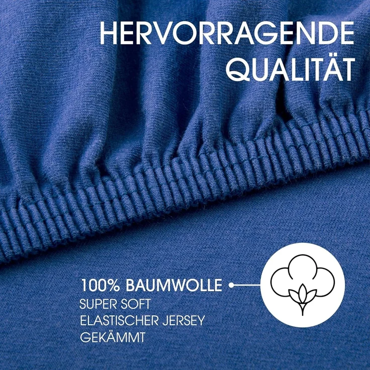 CelinaTex Jersey Topper Spannbettlaken Lucina 90x200-100x200 cm royal blau 100% Baumwolle gekämmt bis 12cm Matratzenhöhe Spannbettbezug, Leintuch, Bettlaken, elastisch, Strech, Oeko-Tex – Bild 2