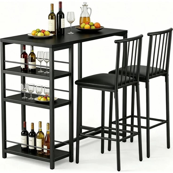 Blishom Bartisch 3-tlg Bartisch-Set, Esstisch Set für 2 Personen, Platzsparendes Stehtisch-Set mit Stauraum – Bild 1