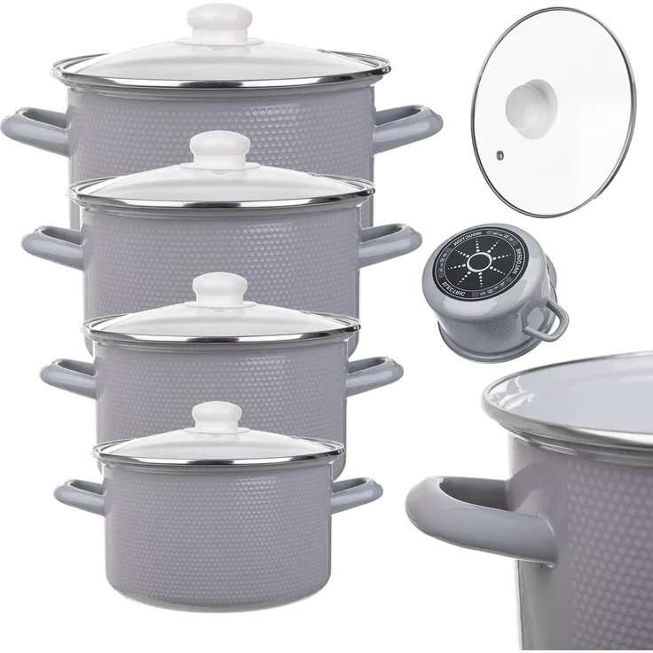 KADAX Set Emaille-Töpfe 2L+3L+4L+5L Hellgrau