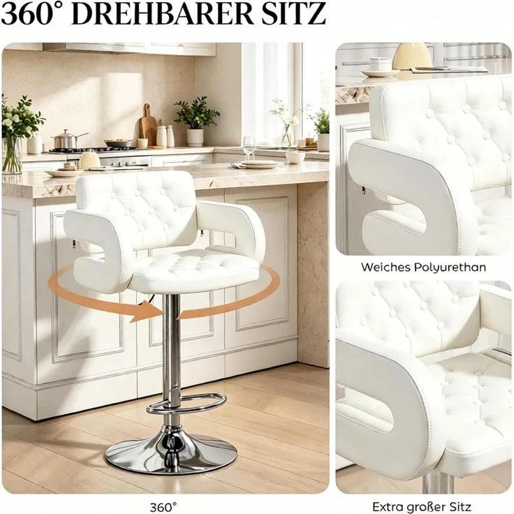 Komfortabler Höhenverstellbarer Stuhl,Barhocker mit Armlehnen und Rückenlehne,Praktischer Arbeitsstuhl (nur mit Stuhl)--Weiß--61x50x113cm--YOUDENOVA – Bild 5