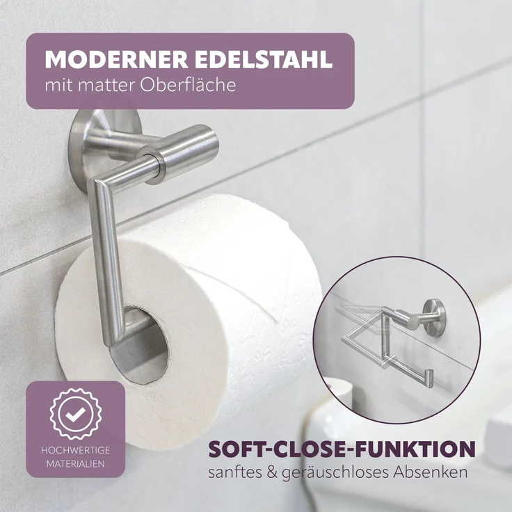 Bad-Serie PIAZZA - Toilettenpapierhalter inkl. Klebeset, aus Edelstahl matt – Bild 4