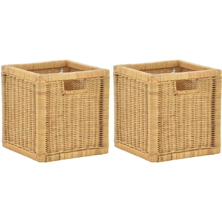 Krines Home Regalkorb Set/2 Regalkorb Aufbewahrungskorb geflochten Rattan (Quadratisch) (2-teiliges Set), Korbset Aufbewahrung Regal Schrankkorb Korb, ca. 28 x 29 x 30 cm
