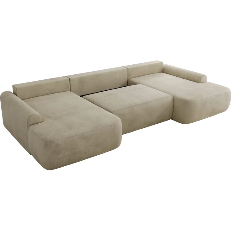 U-förmige Ecke, Ecksofa mit schlaffunktion und bettkasten, lose kissen, Wellenfeder, Big sofa XXL - CUBO U - Beige Velours – Bild 6