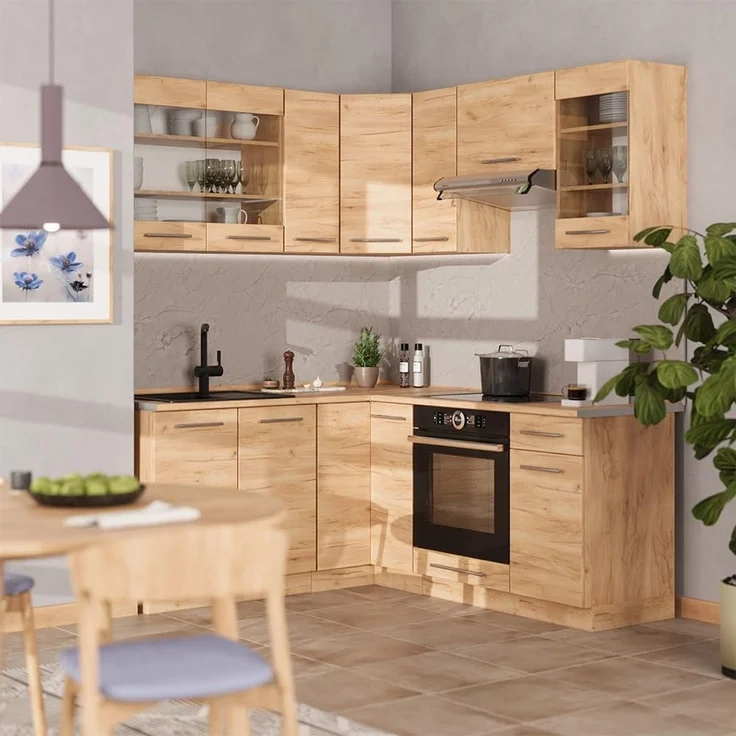 Eckküche Fame-Line Goldkraft Eiche/Goldkraft Eiche 190 x 160 cm, AP Anthrazit Vicco – Bild 2