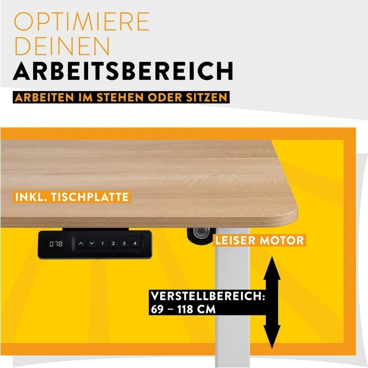 boho office® Schreibtisch UDESK (Komplettpaket, inkl. 110x60 cm große Tischplatte), elektrisch stufenlos höhenverstellbar – Bild 2