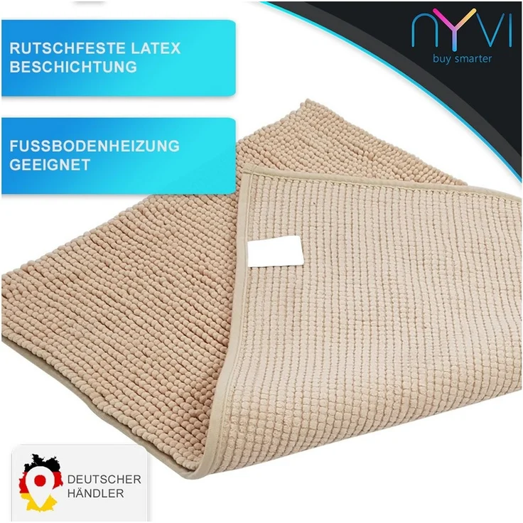 NYVI Badematte WC Vorleger NYVISpa Chenille Badvorleger, Höhe 20 mm, Polyester, Rutschfest, Saugfähig, Schnell Trocknend, Fußbodenheizung geeignet – Bild 2