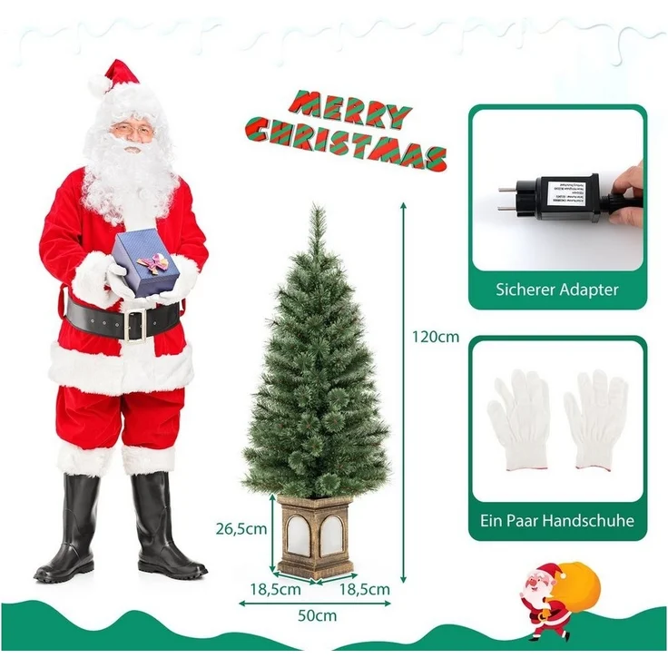 COSTWAY Künstlicher Weihnachtsbaum, 120cm im Topf, 116 Spitzen, 3 Lichtmodi – Bild 2