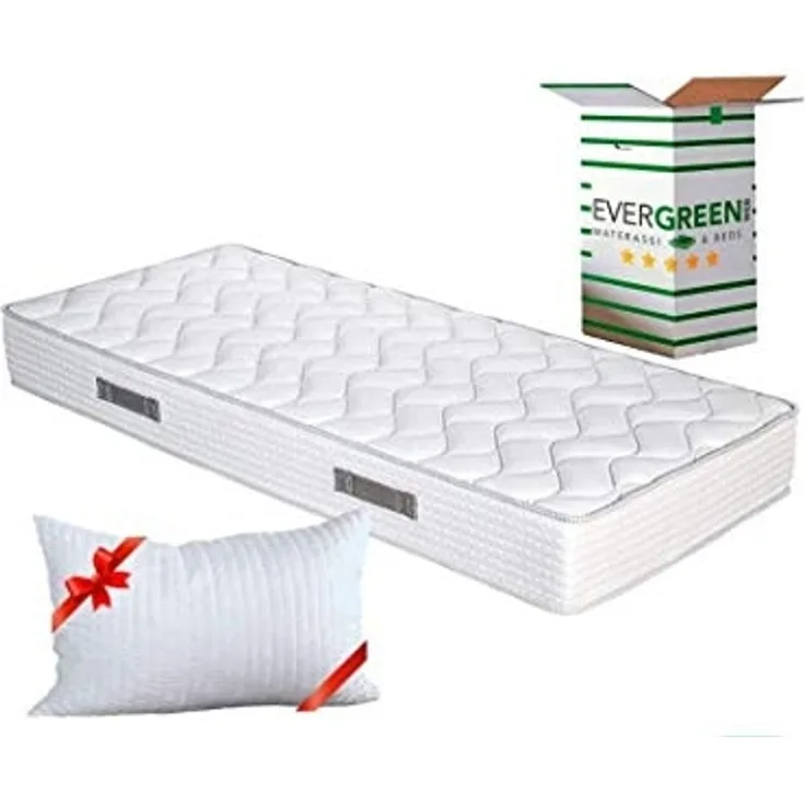 EVERGREENWEB Matratze 90x200 cm aus Polyurethanschaumstoff WATERFOAM, Ergonomisch, Höhe 20 cm + 1 Kissen aus Memory Foam Flocken, Atmungsaktiv Weiß Bezug, Orthopädisch, Massage-Effekt | Fashion