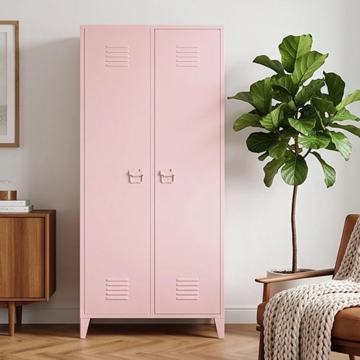 Industrial Metall Kleiderschrank Spind 2 Türen 80 x 45 x 180cm Pink Rosa – Bild 4