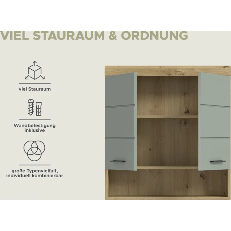 Xonox Scout Hängeschrank (B/H/T: 74x79x24 cm) in Salbei und Artisan Eiche Nachbildung – Bild 9