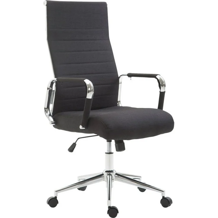 TPFLiving Bürostuhl Koro mit bequemer Rückenlehne - höhenverstellbar und 360° drehbar (Schreibtischstuhl, Drehstuhl, Chefsessel, Bürostuhl XXL), Gestell: Metall chrom - Sitz: Stoff schwarz – Bild 1