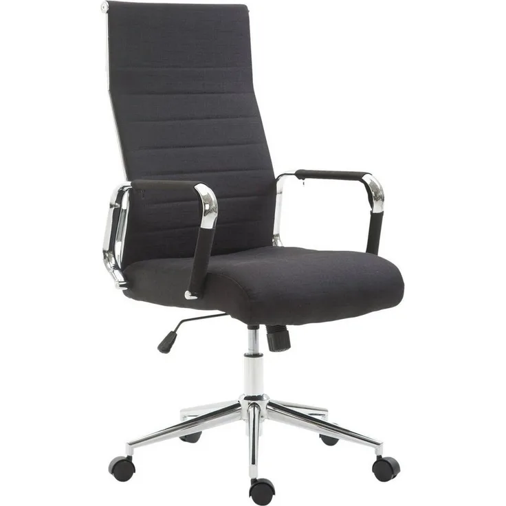 TPFLiving Bürostuhl Koro mit bequemer Rückenlehne - höhenverstellbar und 360° drehbar (Schreibtischstuhl, Drehstuhl, Chefsessel, Bürostuhl XXL), Gestell: Metall chrom - Sitz: Stoff schwarz