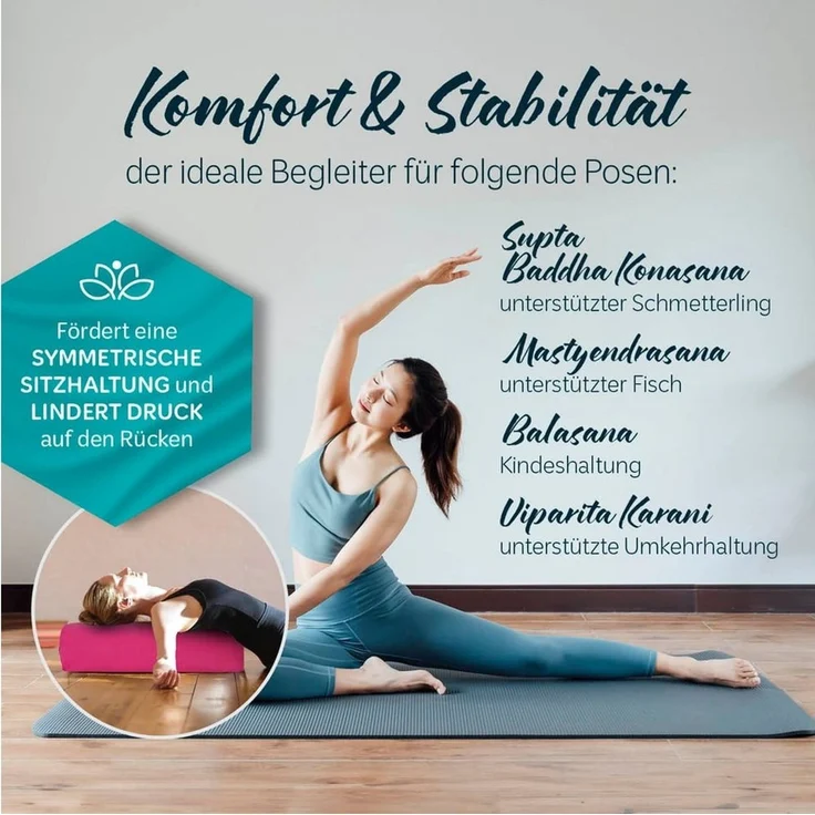 #DoYourYoga Yogakissen Yoga Bolster Paravati, gefüllt mit Bio-Buchweizenschalen,Yogakissen 67x22x13cm – Bild 3