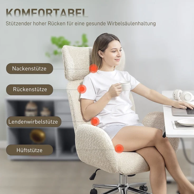 MELAYR, Bürostuhl mit verstellbarer Kopfstütze, ergonomischer Schreibtischstuhl, 75 x 65 x 123 cm, Hellgrau – Bild 6