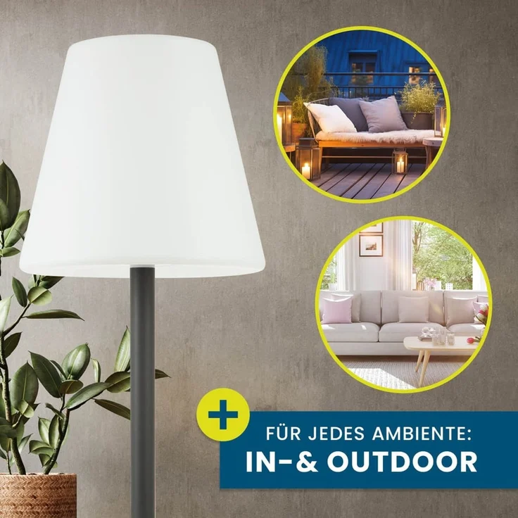 Hoberg XXL-Stehlampe für In- & Outdoor | 1,87 M große Lampe mit 3 einstellbaren Lichtintensitäten | Stimmungsvolle Standleuchte im zeitlos-modernen Design | IP-44 Wasser geschützt [schwarz, weiß] – Bild 4