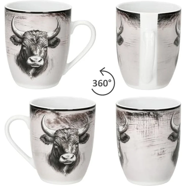 MamboCat Becher Toro 6x Kaffeebecher 280ml Porzellan-Tassen 6 Pers Alm Kuh Landhaus, Porzellan – Bild 4